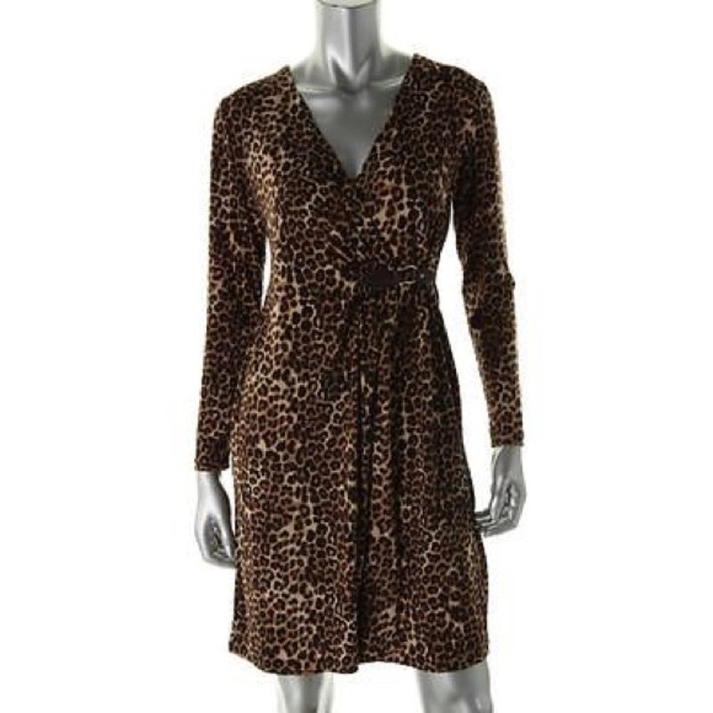 Charter Club Animal Print Faux Wrap Dress - Medium